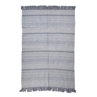 Tapis 120 x 180 cm rectangulaire en coton brodé lignes et chevrons gris clair et avec franges - FLICKER