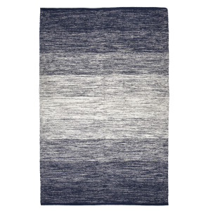 Tapis 140 x 200 cm rectangulaire en coton brodé avec dégradé de bleu style vielli - SAPHIR