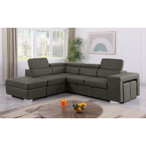 Canapé d'Angle Gauche Convertible en Tissu Gris Microfibre Capitonné Doux Suédine et Têtières Réglables - VEGAS