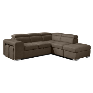Canapé d'Angle Droit Convertible en Tissu Taupe Microfibre Capitonné Doux Suédine et Têtières Réglables - VEGAS
