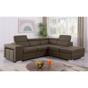 Canapé d'Angle Droit Convertible en Tissu Taupe Microfibre Capitonné Doux Suédine et Têtières Réglables - VEGAS