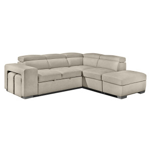 Canapé d'Angle Droit Convertible en Tissu Beige Microfibre Capitonné Doux Suédine et Têtières Réglables - VEGAS