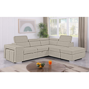 Canapé d'Angle Droit Convertible en Tissu Beige Microfibre Capitonné Doux Suédine et Têtières Réglables - VEGAS