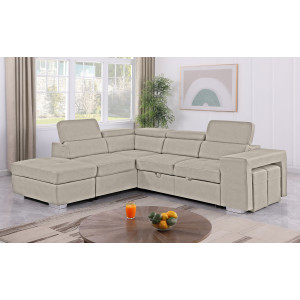 Canapé d'Angle Gauche Convertible en Tissu Beige Microfibre Capitonné Doux Suédine et Têtières Réglables - VEGAS