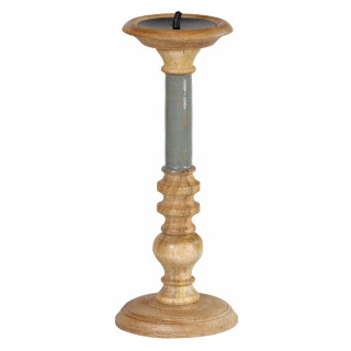 Bougeoir / Chandelier H. 31 cm Sculpté en Bois de Manguier Naturel Finition Gris Laqué - LUXORIA 2899