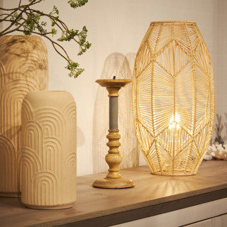 Bougeoir / Chandelier H. 31 cm Sculpté en Bois de Manguier Naturel Finition Gris Laqué - LUXORIA 2899