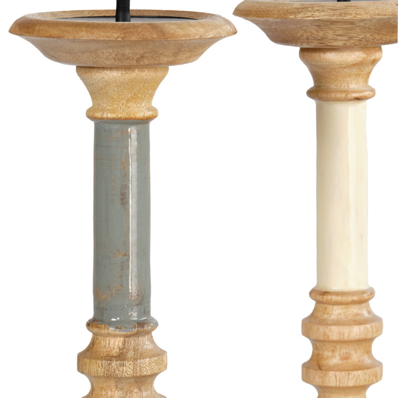 Bougeoir / Chandelier H. 31 cm Sculpté en Bois de Manguier Naturel Finition Gris Laqué - LUXORIA 2899