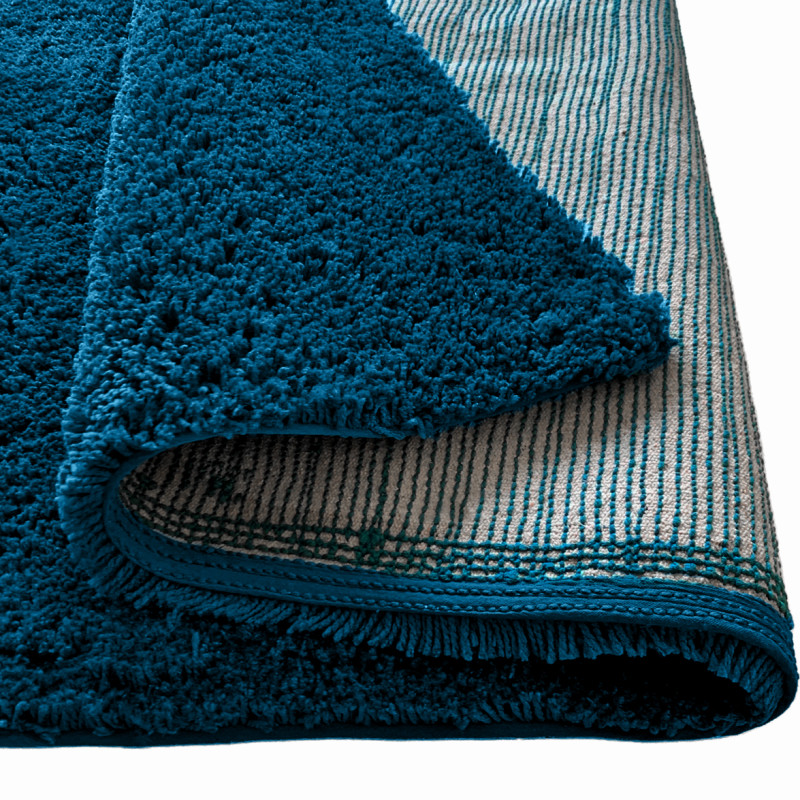 Tapis 140 x 200 cm rectangulaire en tissu doux bleu canard à poils courts - COSMOS