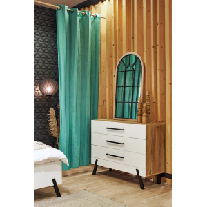 Rideau 140 x 250 cm en Tissu Vert Turquoise avec 8 Œillets en Métal - CELESTIA 4527