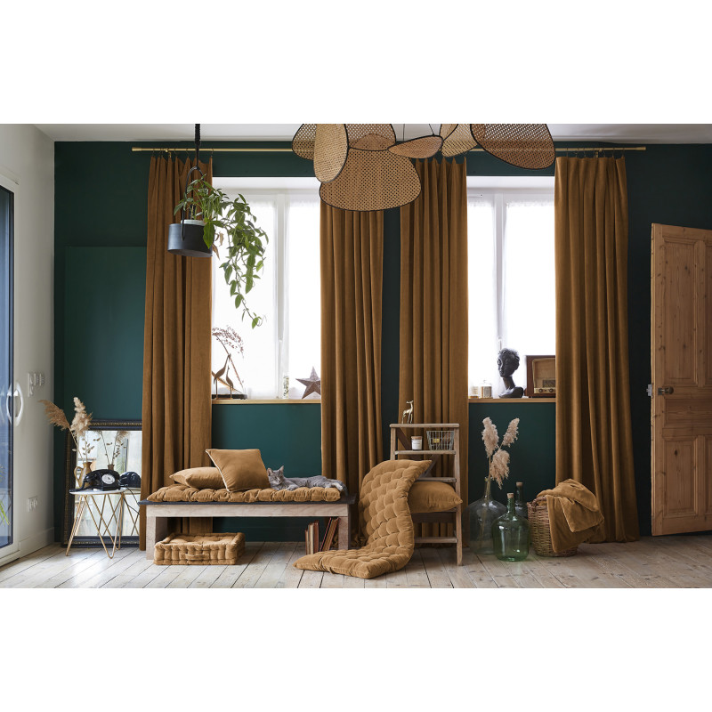 Édredon 90 x 200 cm en Velours de Coton Camel et Polyester avec Capitonnage Léger - Linge de Lit - MIRABEL