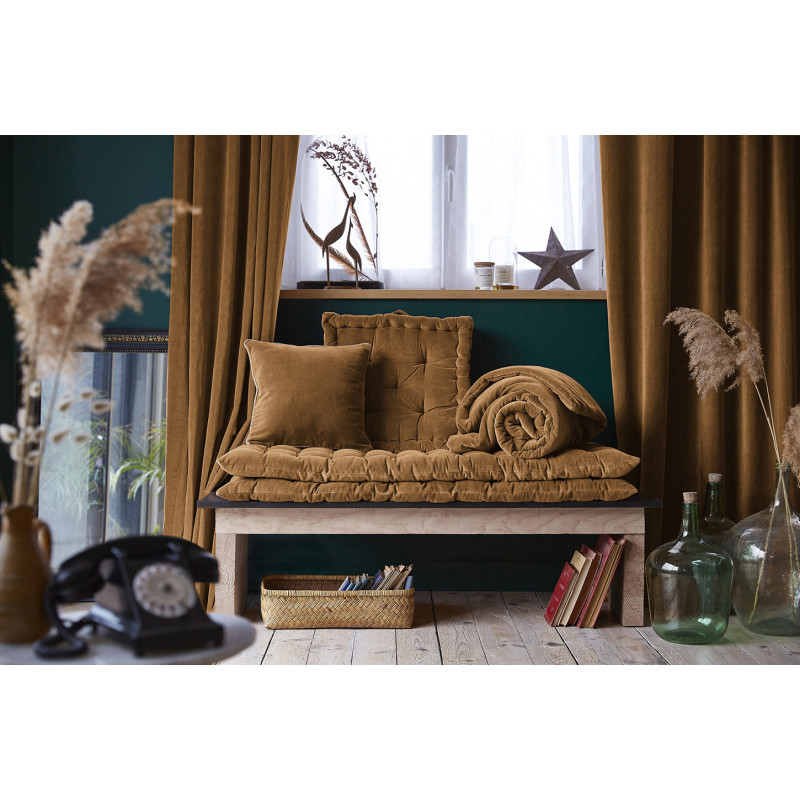 Édredon 90 x 200 cm en Velours de Coton Camel et Polyester avec Capitonnage Léger - Linge de Lit - MIRABEL
