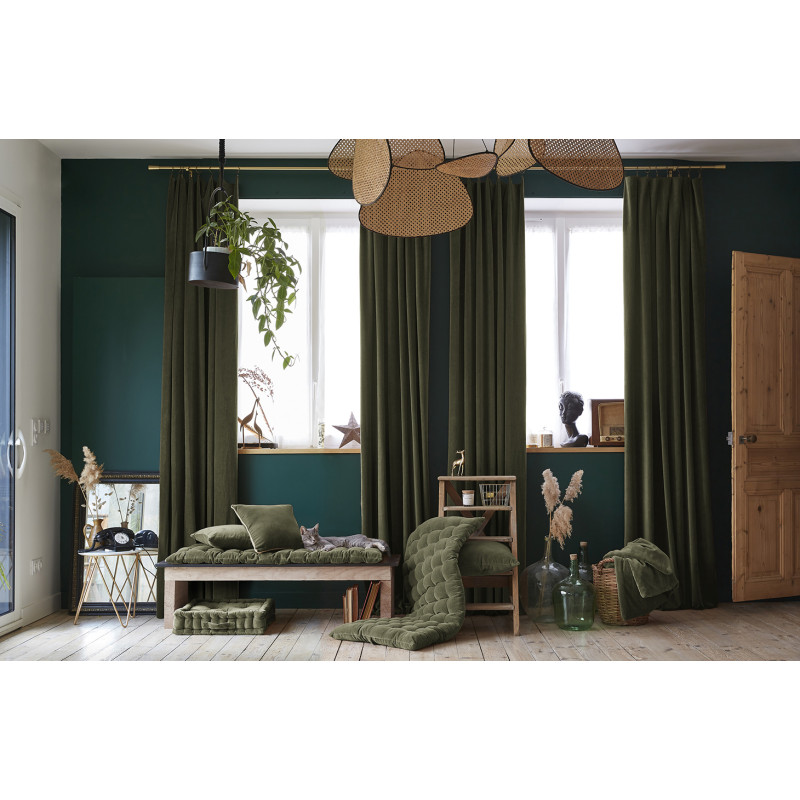 Édredon 90 x 200 cm en Velours de Coton Vert et Polyester avec Capitonnage Léger - Linge de Lit - MIRABEL