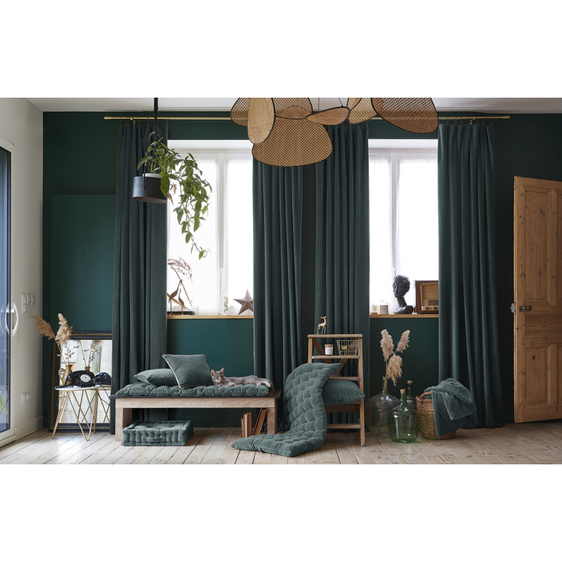 Édredon 90 x 200 cm en Velours de Coton Bleu Canard et Polyester avec Capitonnage Léger - Linge de Lit - MIRABEL