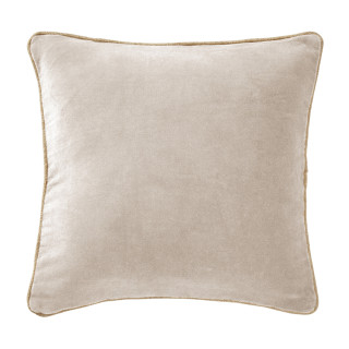 Coussin Carré 45 x 45 cm en Velours de Coton Écru Déhoussable avec Passepoil en Jute - MIRABEL