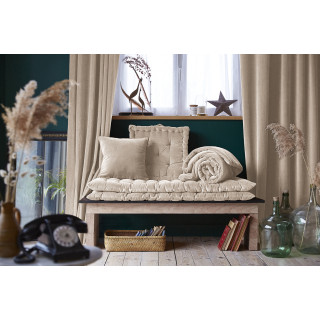 Coussin Carré 45 x 45 cm en Velours de Coton Écru Déhoussable avec Passepoil en Jute - MIRABEL