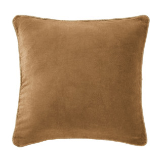 Coussin Carré 45 x 45 cm en Velours de Coton Camel Déhoussable avec Passepoil en Jute - MIRABEL