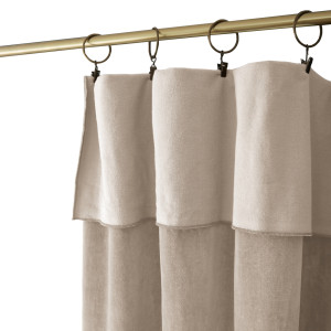 Rideau Ajustable 140 x 270 cm en Velours de Coton Écru avec 8 Anneaux à Pince en Métal Couleur Argent Antique - MIRABEL
