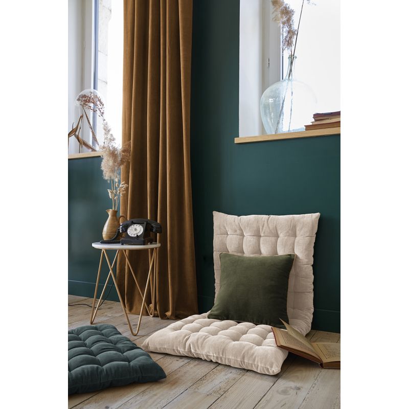 Rideau Ajustable 140 x 270 cm en Velours de Coton Camel avec 8 Anneaux à Pince en Métal Couleur Argent Antique - MIRABEL