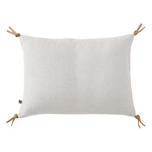 Coussin 40 x 60 cm en Lin Lavé Blanc Housse Déhoussable avec 4 Nouettes en Jute - LUISA