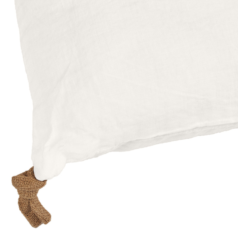Coussin 40 x 60 cm en Lin Lavé Blanc Housse Déhoussable avec 4 Nouettes en Jute - LUISA
