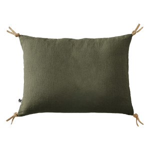 Coussin 40 x 60 cm en Lin Lavé Vert Housse Déhoussable avec 4 Nouettes en Jute - LUISA