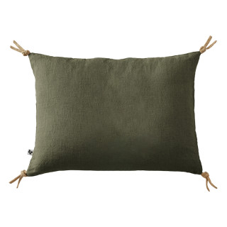 Coussin 40 x 60 cm en Lin Lavé Vert Housse Déhoussable avec 4 Nouettes en Jute - LUISA