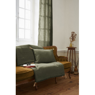 Coussin 40 x 60 cm en Lin Lavé Vert Housse Déhoussable avec 4 Nouettes en Jute - LUISA