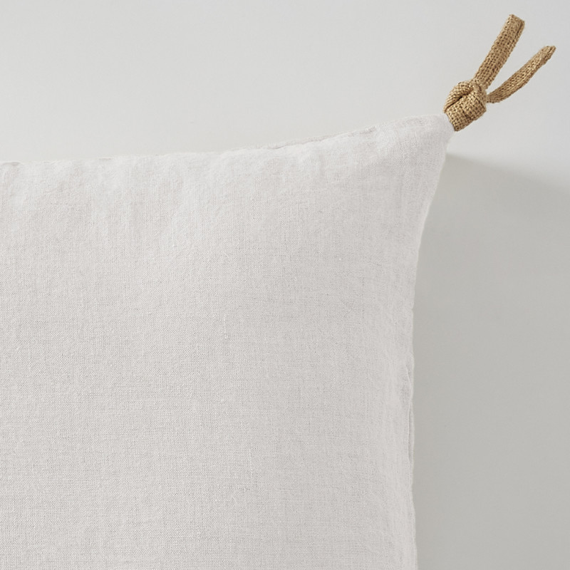 Coussin 55 x 110 cm en Lin Lavé Blanc Housse Déhoussable avec 4 Nouettes en Jute - LUISA