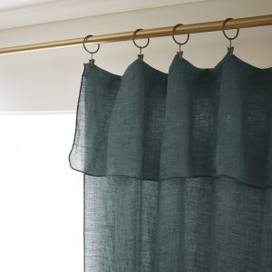 Rideau Ajustable 140 x 270 cm en Lin Lavé Bleu avec 8 Anneaux à Pince en Métal Couleur Argent Antique - LUISA
