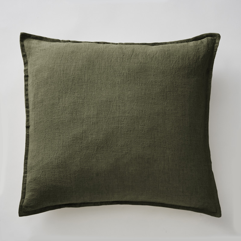 Lot de 2 Taies d'Oreillers 60 x 60 cm en Lin Lavé Vert avec Ouverture Portefeuille - LUISA