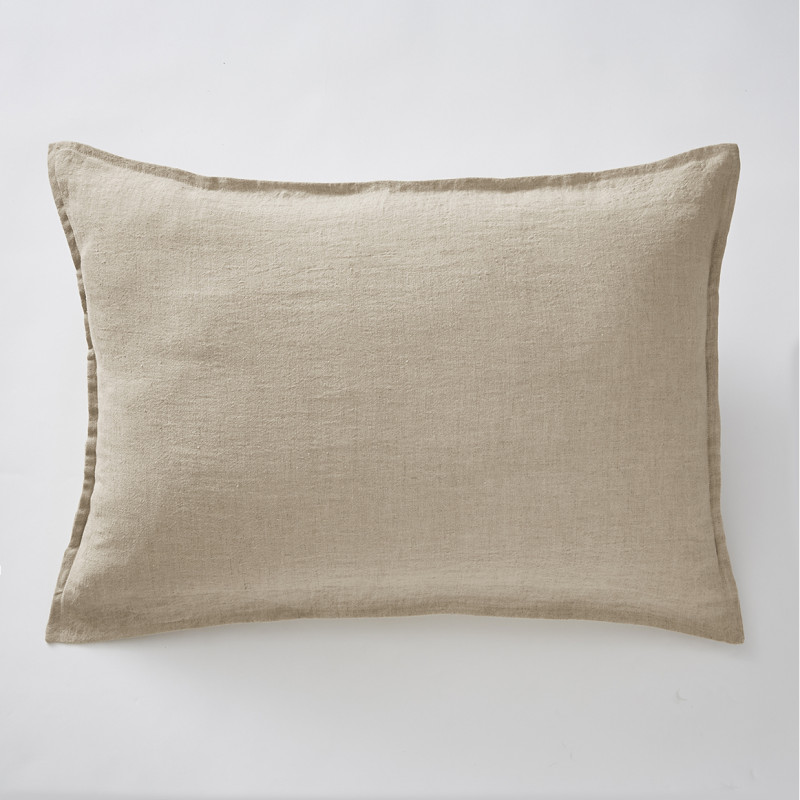 Lot de 2 Taies d'Oreillers 50 x 70 cm en Lin Lavé Sable avec Ouverture Portefeuille - LUISA