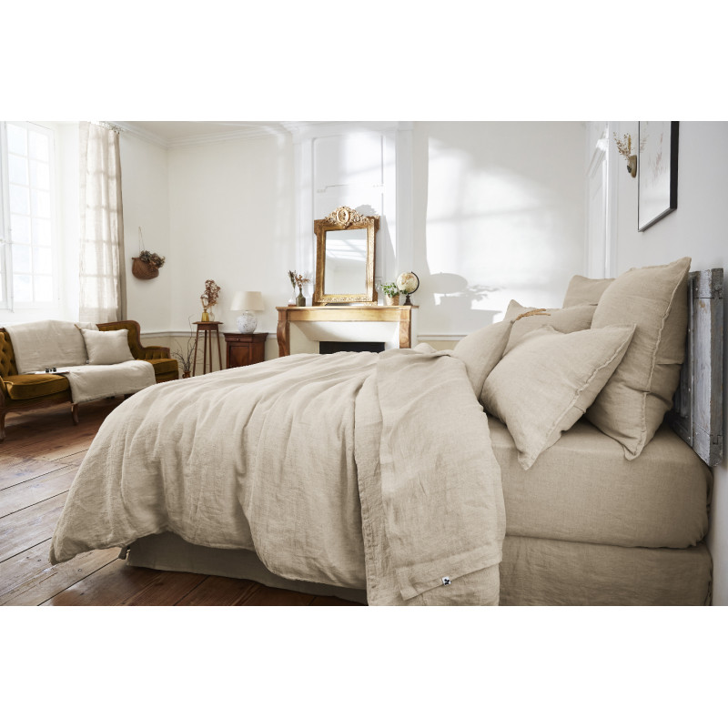 Lot de 2 Taies d'Oreillers 50 x 70 cm en Lin Lavé Sable avec Ouverture Portefeuille - LUISA