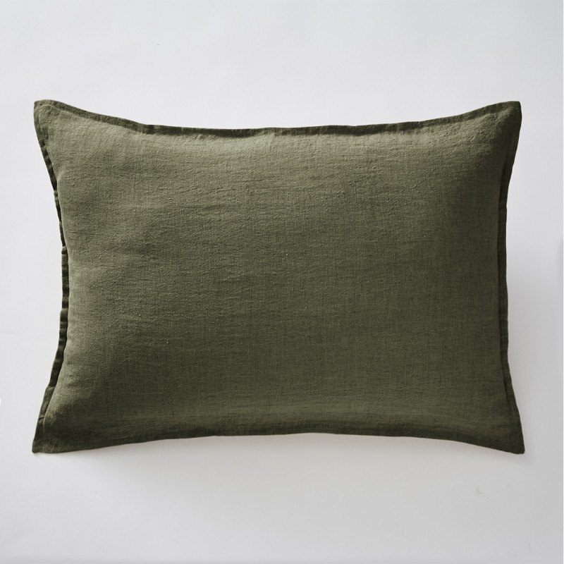 Lot de 2 Taies d'Oreillers 50 x 70 cm en Lin Lavé Vert avec Ouverture Portefeuille - LUISA