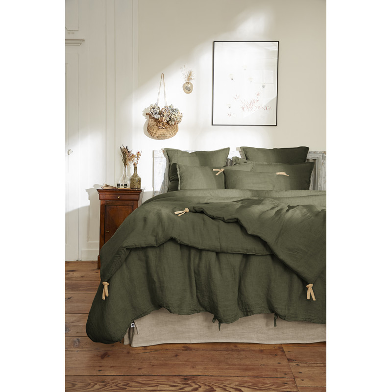 Lot de 2 Taies d'Oreillers 50 x 70 cm en Lin Lavé Vert avec Ouverture Portefeuille - LUISA