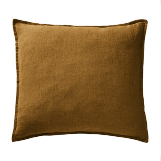 Lot de 2 Taies d'Oreillers 60 x 60 cm en Lin Lavé Caramel avec Ouverture Portefeuille - LUISA
