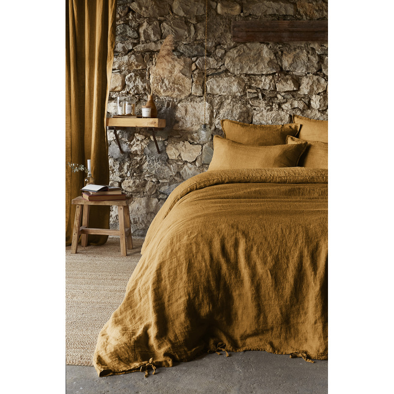 Lot de 2 Taies d'Oreillers 60 x 60 cm en Lin Lavé Caramel avec Ouverture Portefeuille - LUISA