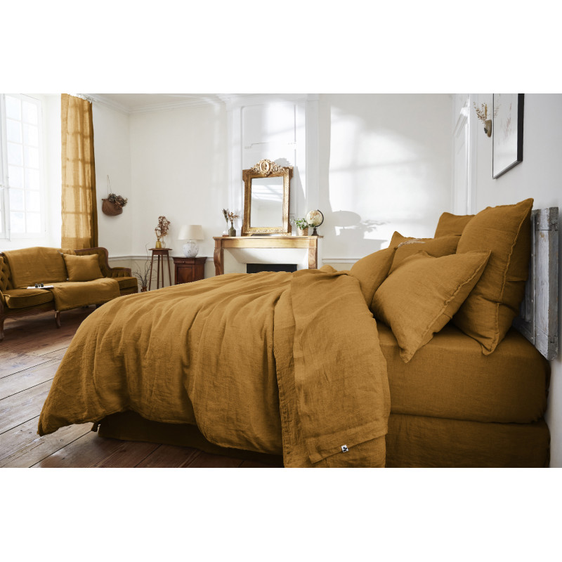Lot de 2 Taies d'Oreillers 50 x 70 cm en Lin Lavé Caramel avec Ouverture Portefeuille - LUISA