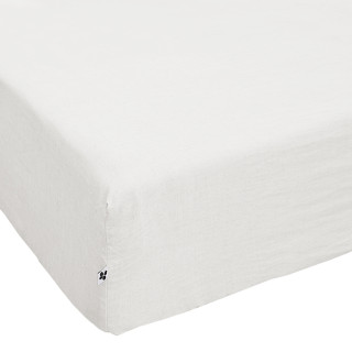 Drap Housse 160 x 200 cm en Lin Lavé Blanc avec Hauteur de Bonnet 30 cm - Linge de Lit - LUISA