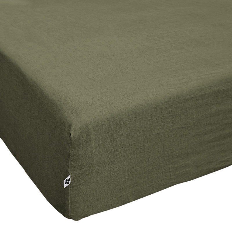 Drap Housse 160 x 200 cm en Lin Lavé Vert avec Hauteur de Bonnet 30 cm - Linge de Lit - LUISA