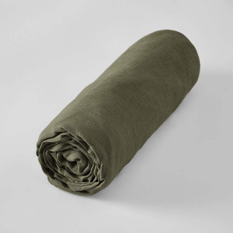Drap Housse 160 x 200 cm en Lin Lavé Vert avec Hauteur de Bonnet 30 cm - Linge de Lit - LUISA
