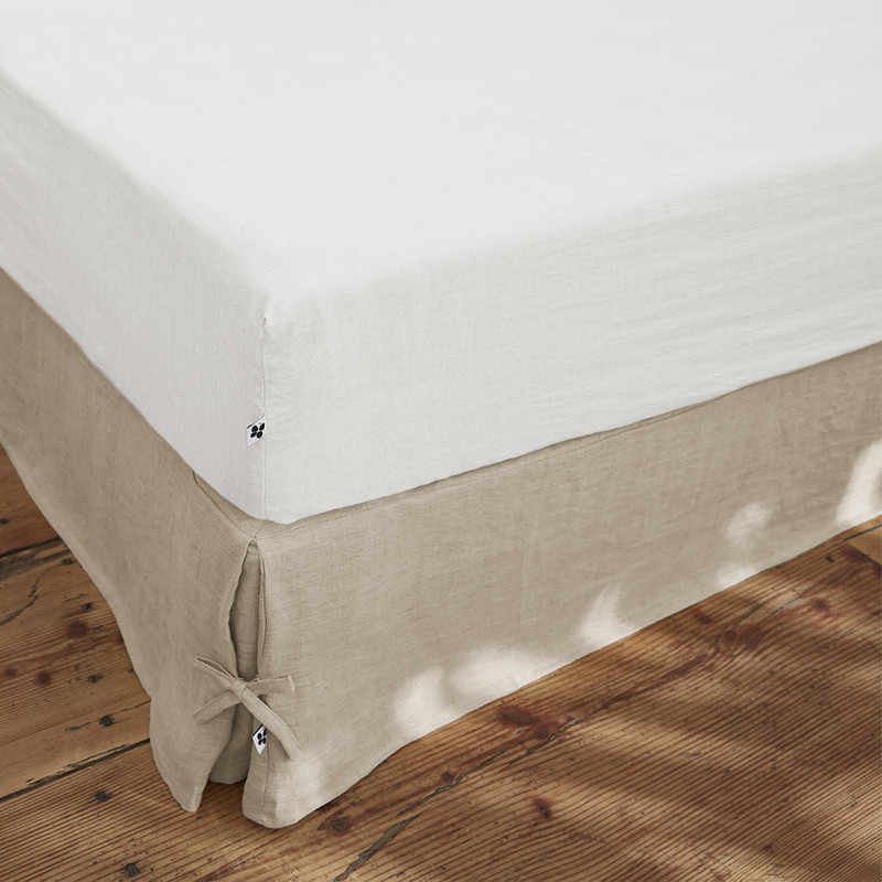 Drap Housse 180 x 200 cm en Lin Lavé Blanc avec Hauteur de Bonnet 30 cm - Linge de Lit - LUISA