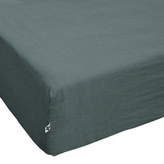 Drap Housse 180 x 200 cm en Lin Lavé Bleu avec Hauteur de Bonnet 30 cm - Linge de Lit - LUISA