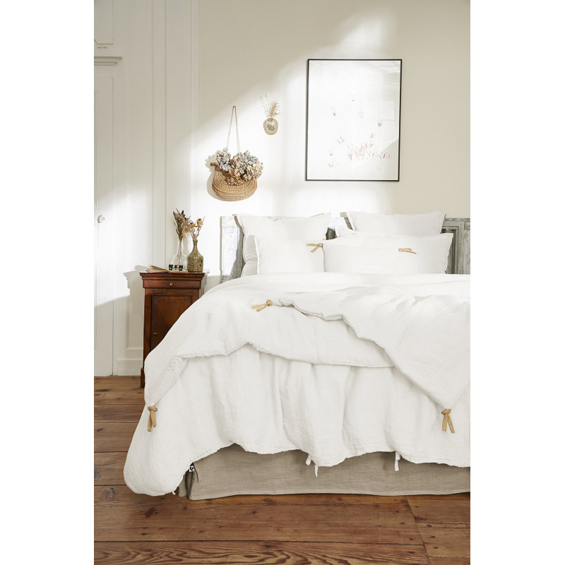 Housse de Couette 220 x 240 cm en Lin Lavé Blanc avec Ouverture à Nouettes - Linge de Lit - LUISA