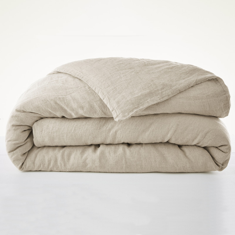 Housse de Couette 220 x 240 cm en Lin Lavé Sable avec Ouverture à Nouettes - Linge de Lit - LUISA