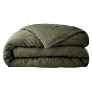Housse de Couette 220 x 240 cm en Lin Lavé Vert avec Ouverture à Nouettes - Linge de Lit - LUISA
