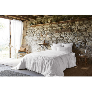 Housse de Couette 260 x 240 cm en Lin Lavé Blanc avec Ouverture à Boutonnières - LUISA