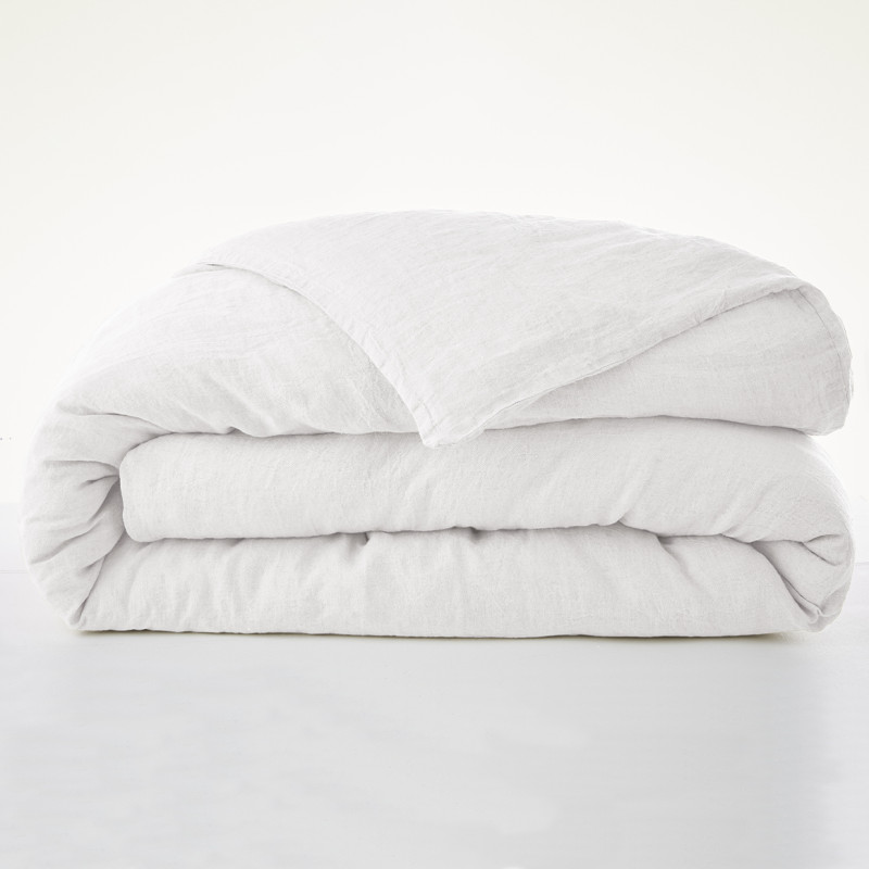 Housse de Couette 260 x 240 cm en Lin Lavé Blanc avec Ouverture à Boutonnières - LUISA