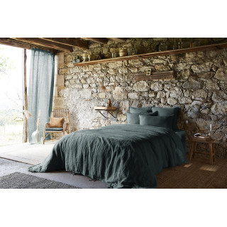 Housse de Couette 260 x 240 cm en Lin Lavé Bleu avec Ouverture à Boutonnières - LUISA