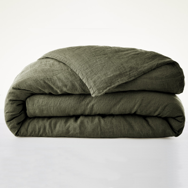 Housse de Couette 260 x 240 cm en Lin Lavé Vert avec Ouverture à Boutonnières - LUISA