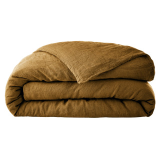 Housse de Couette 220 x 240 en Lin Lavé Caramel avec Ouverture à Nouettes - Linge de Lit - LUISA